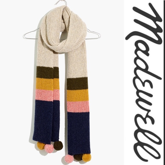 Madewell Striped Pom Pom Scarf - Picture 1 of 7